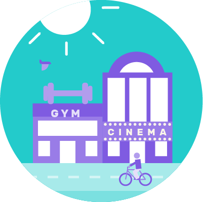 <p>Squeaky illustration of a high street, leisure and retail</p>