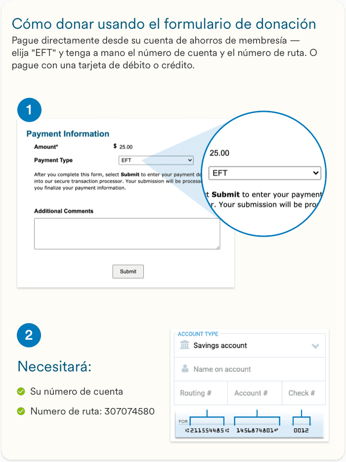 Instrucciones de donación para los nuevos fondos disponibles en cuentas de ahorro