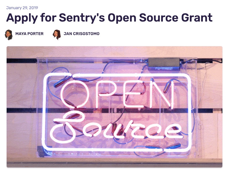 Sentry's Open Source Grant application and announcement blog post