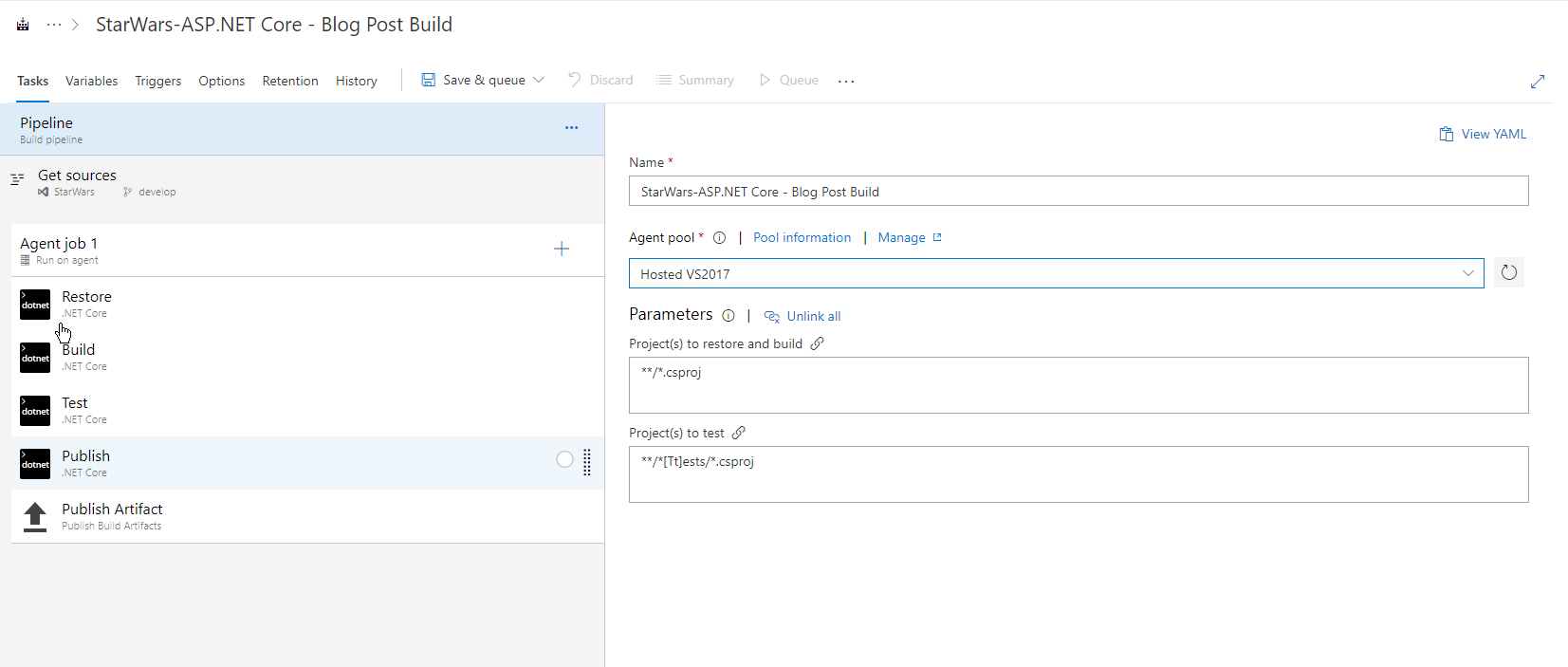 Configuring initial build pipeline