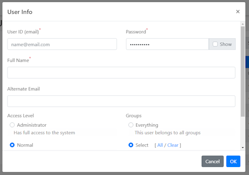 Add New User - User Info