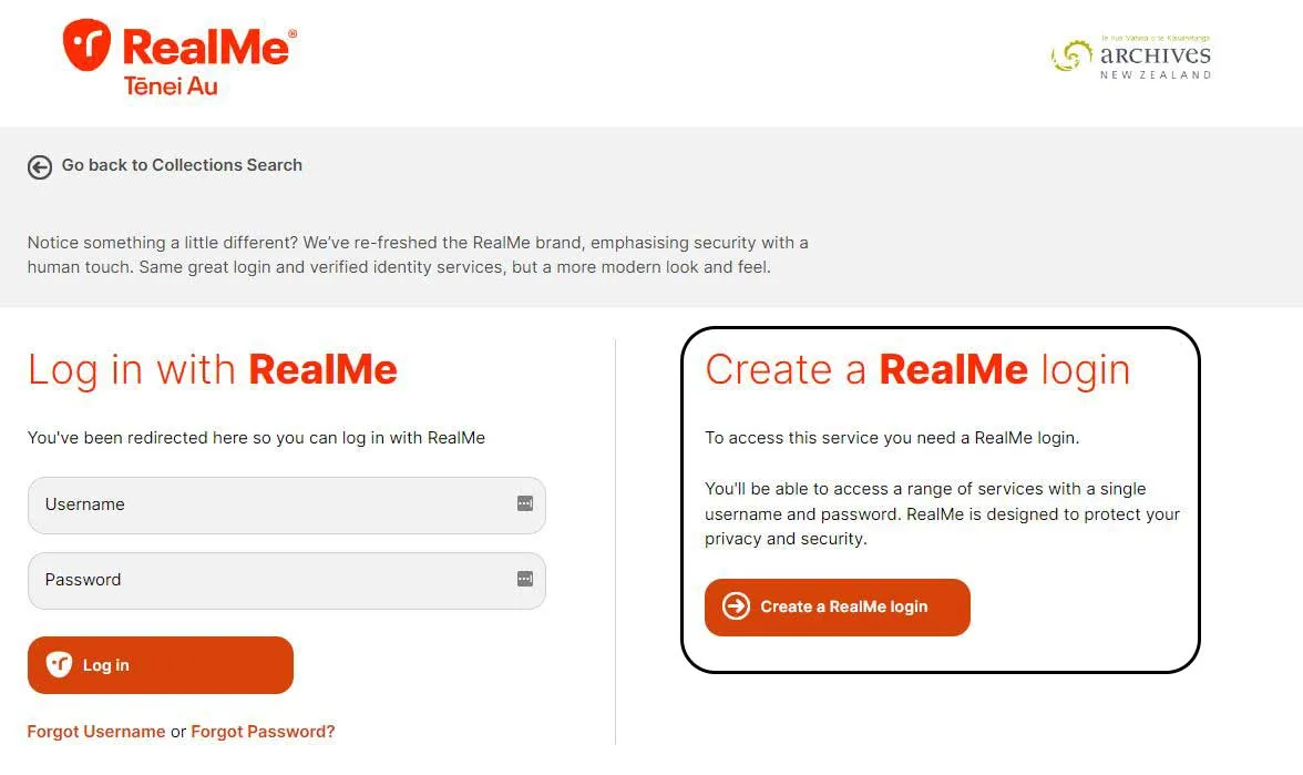 Image showing how to create a RealMe login