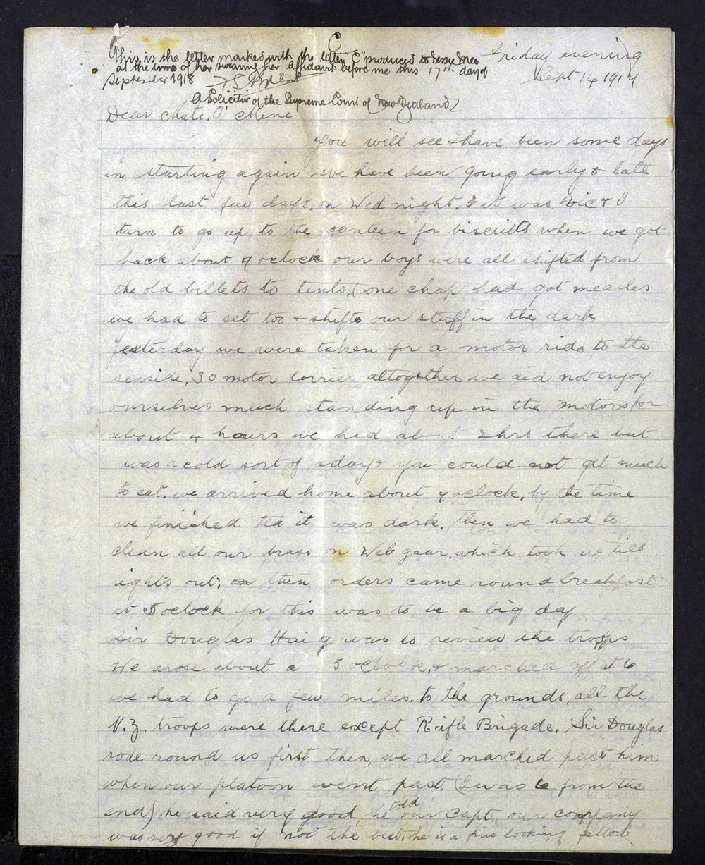 Alexander Mee Letters to Jessie - 14 September 1917 - Page 1