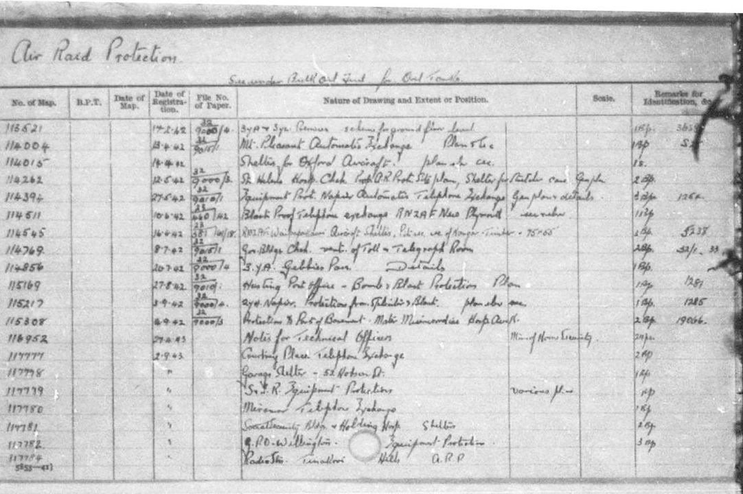 A copy from a microfilm index card – Air raid protection AADX 6587 Micro 6489 An image of an index card from a microfilm index card