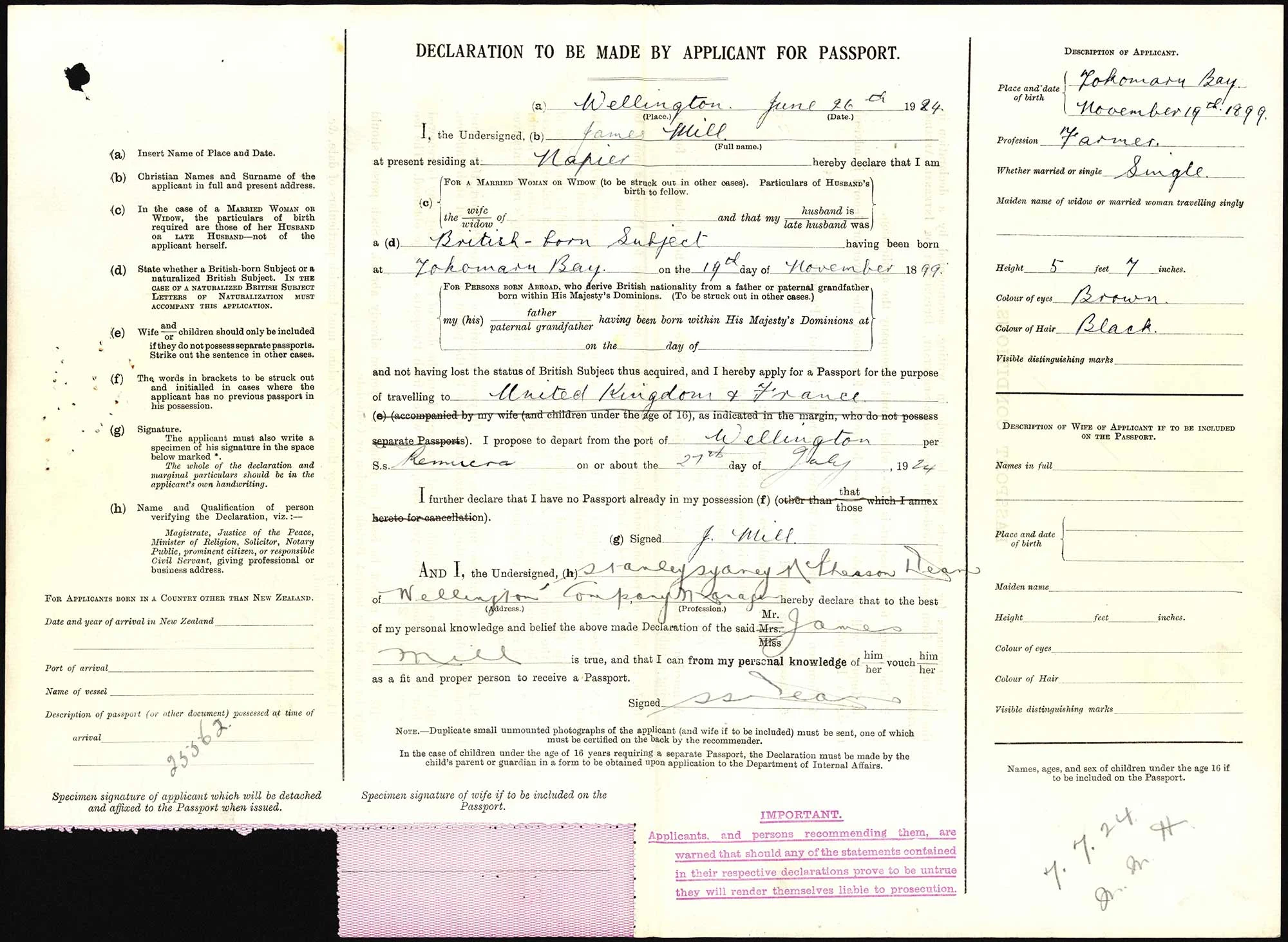 James Mill passport apllication