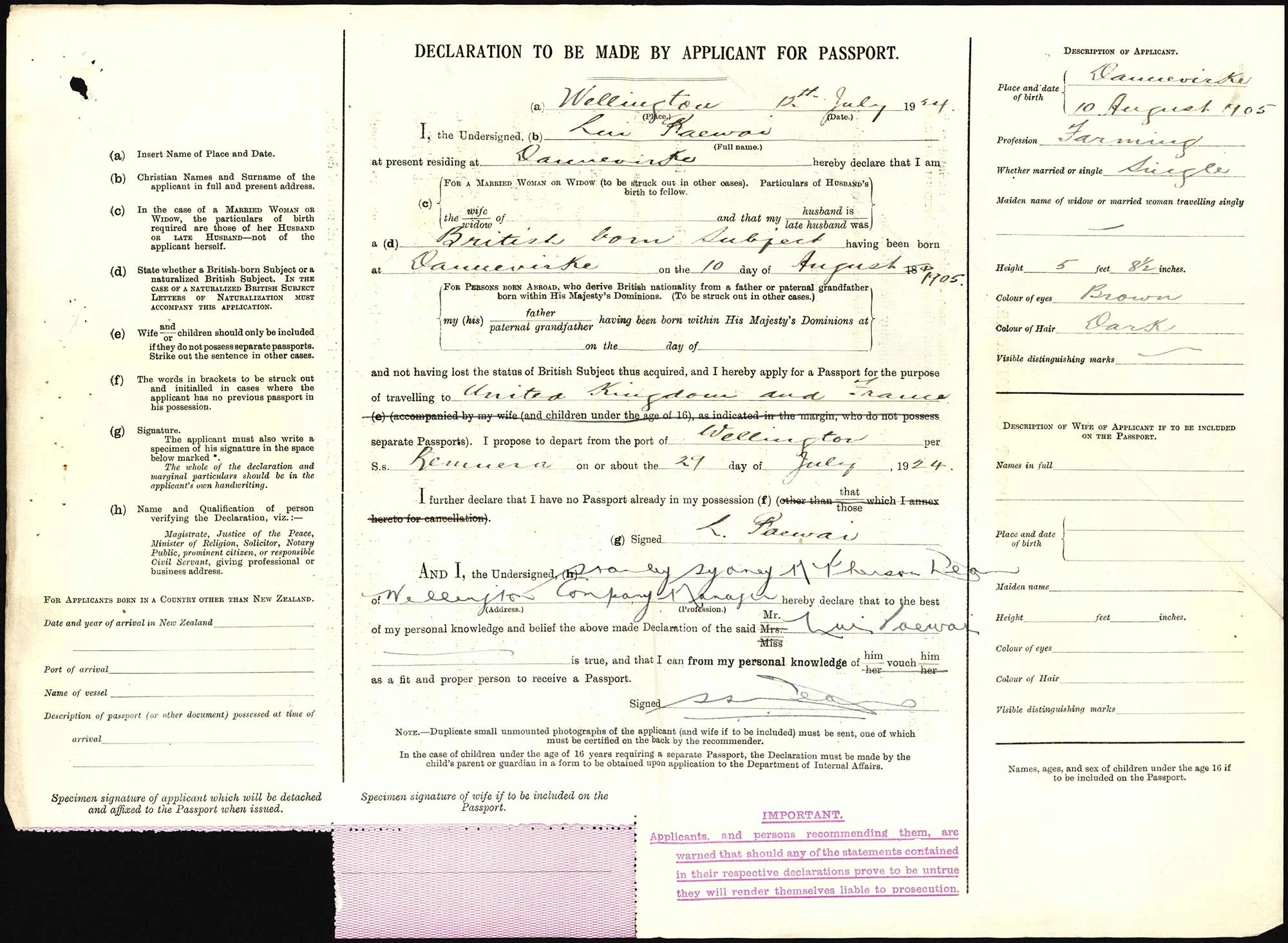 Lui Paewai passport application