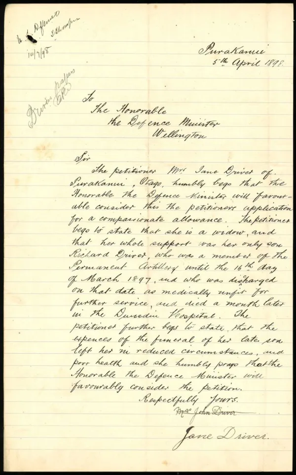 Handwritten letter from 1898 on yellowing ruled paper