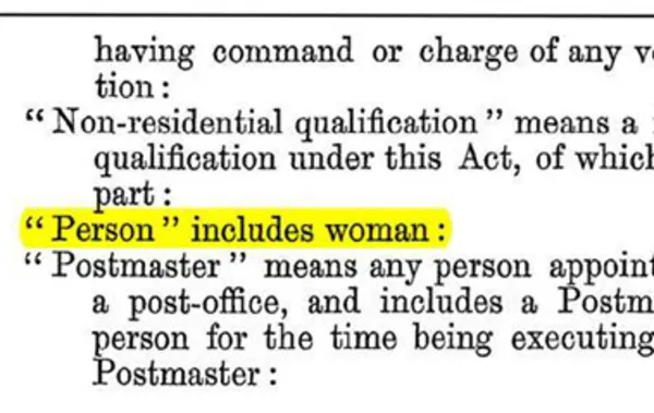 A passage of text with the phrase '"Person" includes woman' highlighted