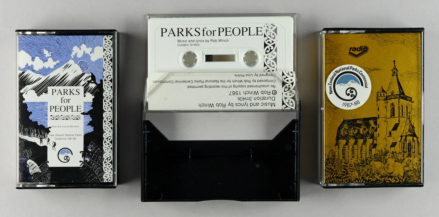 Set of three cassettes with text Parks for People written on it.