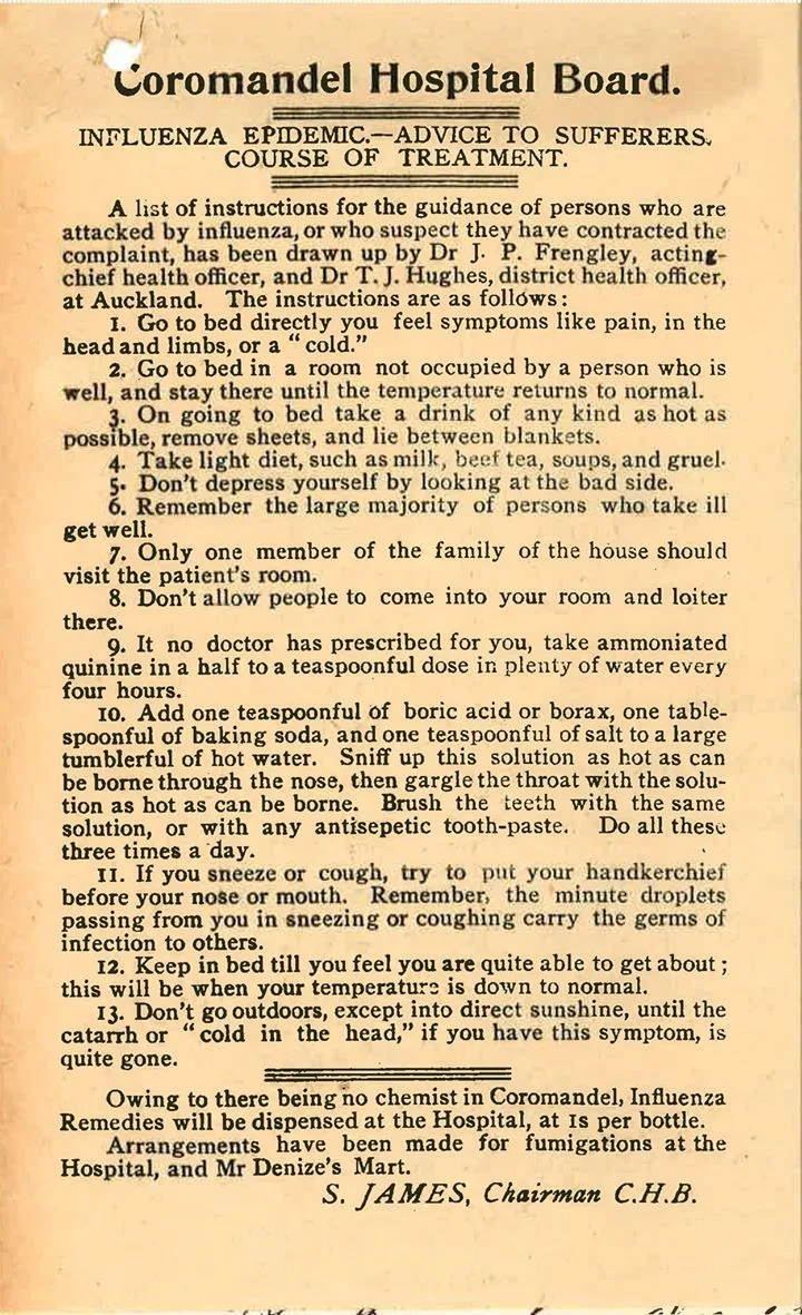 1918 Influenza Epidemic - Advice to Suffers