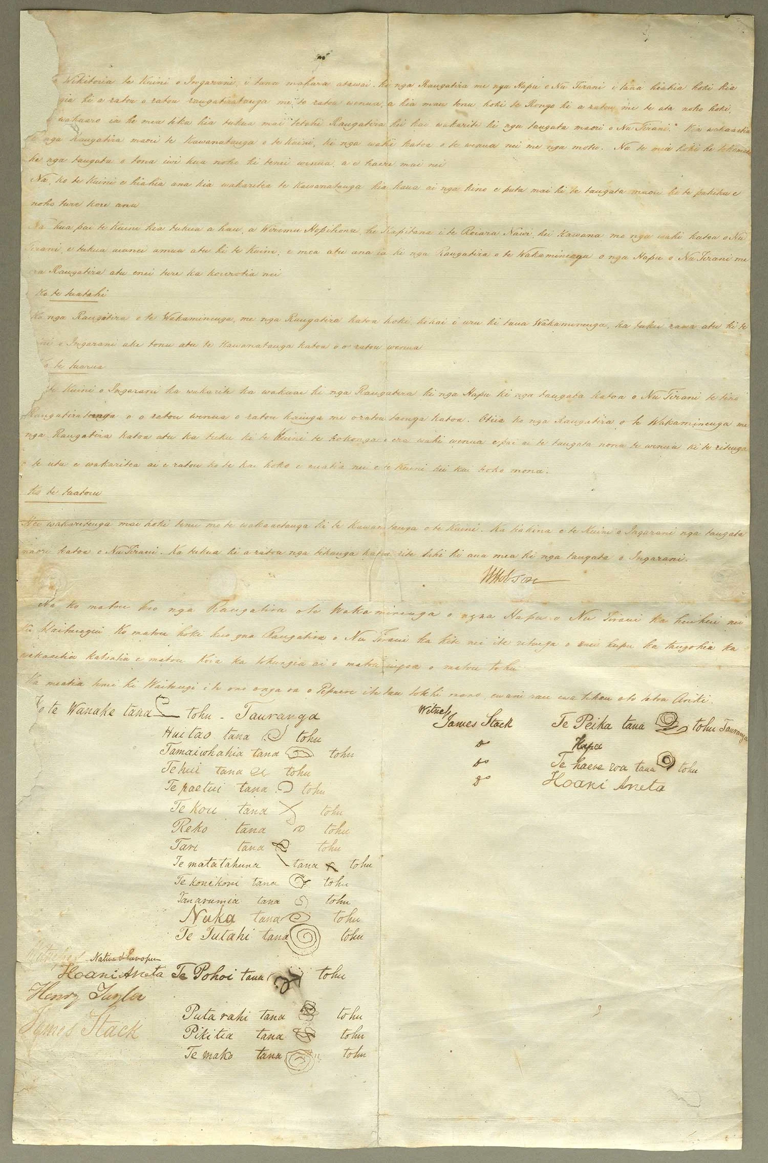 A rectangular sheet of paper with handwritten text at the top, and 2 columns of signatures and marks below.