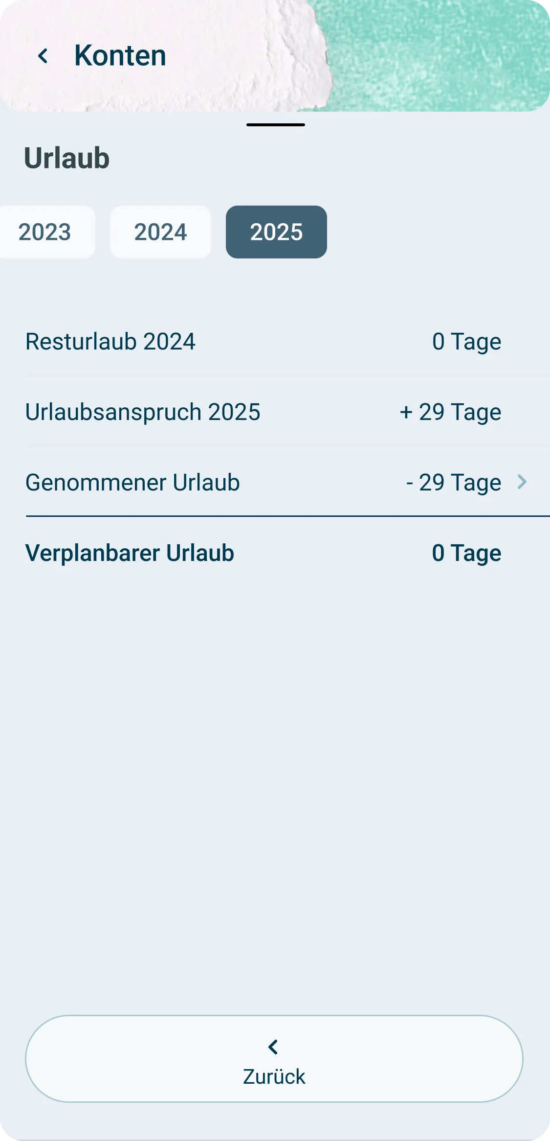 Übersicht Resturlaub gastromatic App