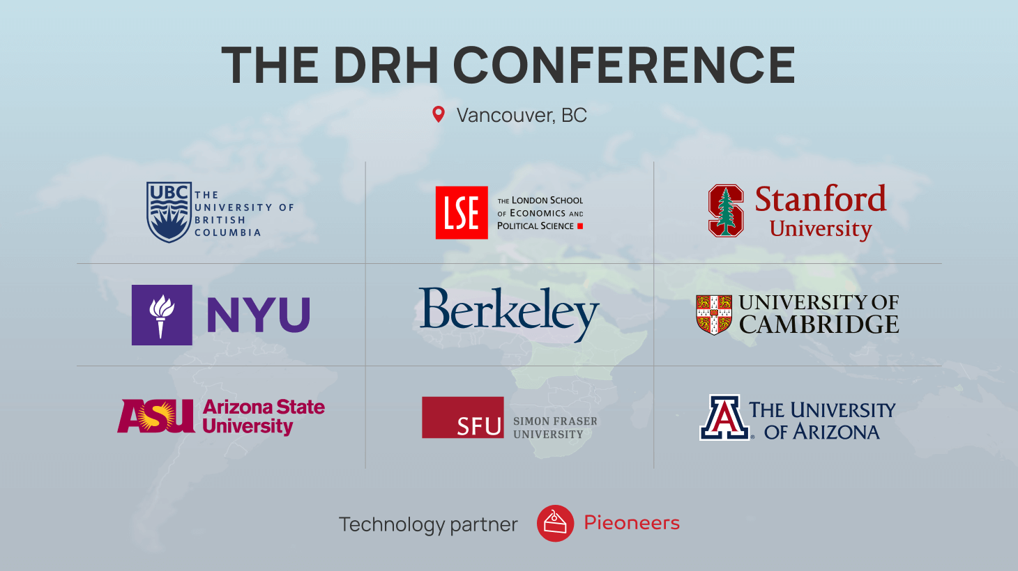 Logos of universities on the DRH conference background