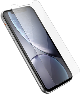 Angled OtterBox Amplify Screen Protector Hovering Over iPhone