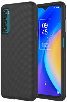 Angled black Axessorize PROTech Case TCL 20S from the back and front