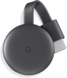 Vue avant du Chromecast gris charbon de Google