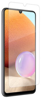 Vue en angle du protecteur d’écran InvisibleShield Glass en suspension au-dessus d’un Galaxy A52