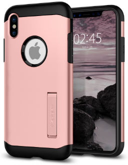 Étui Spigen Slim Armor or rose – Vue arrière de l’étui pour iPhone X d’Apple