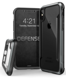 Vue avant et arrière de l’étui Defence Shield de X-Doria noir pour iPhone X