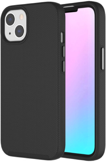 Vue en angle de l’arrière et l'avant de l’étui d'Axessorize PROTech noir pour iPhone 13