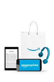 Amazon Prime Poster with Shopping bag, Kindle, Phone and Headphones