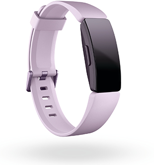 Vue avant en angle du moniteur d’activité Fitbit Inspire HR lilas