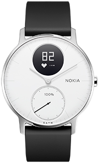Vue avant de la montre Nokia Steel HR blanche de 36 mm