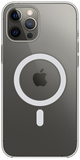 Clear Apple Case with MagSafe flat view from the back on an iPhone 12 Pro Max in Black
