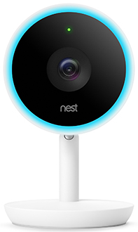 Vue avant de la caméra de sécurité Cam IQ de Nest blanche