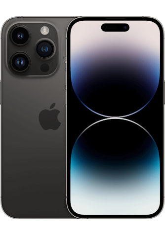 Front and back side of iPhone 14 Pro in Space Black