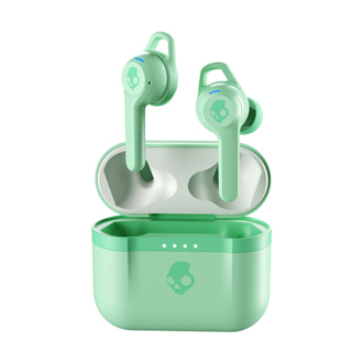 Pure Mint Skullcandy Indy Evo True Wireless Earbuds above case front view