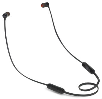 Vue avant des écouteurs intra-auriculaires T110 de JBL noirs
