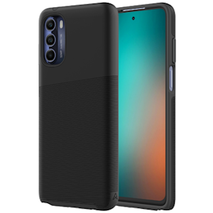 Angled black Axessorize PROTech Case Moto G Stylus 5G (2022) from the back and front