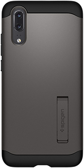 Vue arrière de l’étui Slim Armor de Spigen gris acier pour Huawei P20