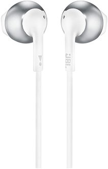 Vue rapprochée des écouteurs T205 de JBL couleur chrome