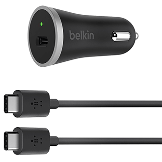 Chargeur de voiture et câble USB C Belkin noir