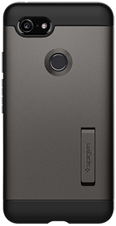 Vue arrière de l’étui Slim Armor de Spigen gris acier pour Pixel 3 XL