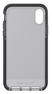 Étui Evo Check noir charbon de Tech 21 – Vue inclinée de l’étui pour iPhone X