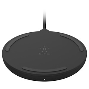 Front view of black Belkin 15W Wireless Charging Pad