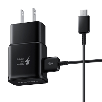 Samsung Fast Charge Wall Adapter with USB-C Cable beside