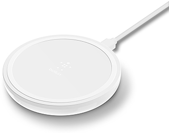 Angled White Belkin BOOST UP 10W Wireless Charging Pad Top