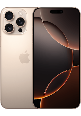 Front and back side of iPhone 16 Pro Max in Desert Titanium