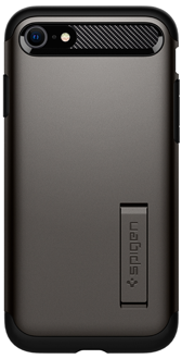 Étui Spigen Slim Armor gris acier – Vue inclinée de l’étui pour iPhone 6/6s/7/8/SE d’Apple