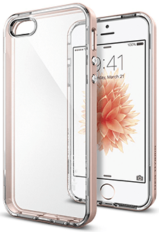 Étui Spigen Neo Hybrid Crystal or rose – Vue avant de l’étui pour iPhone 5/5s/SE d’Apple