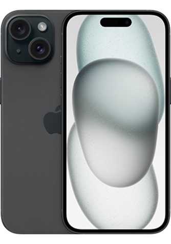 Front and back side of iPhone 15 in Black.