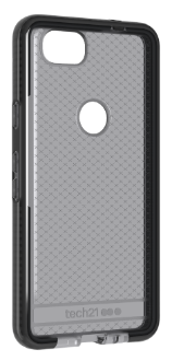 Étui Evo Check noir charbon de Tech 21 – Vue inclinée de l’étui pour Pixel 2