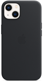 Midnight Apple Leather Case with MagSafe flat view from the back on an iPhone 13 in Midnight