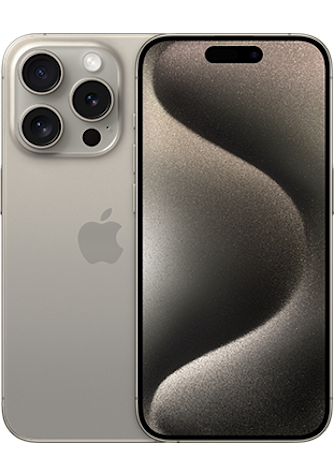 ""Front and back side of iPhone 15 Pro in Natural Titanium