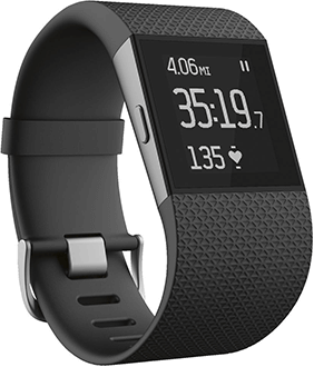 Black Fitbit Surge Angled View