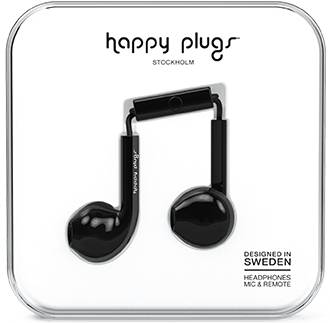Écouteurs intra-auriculaires Happy Plugs Plus noirs dans l’emballage